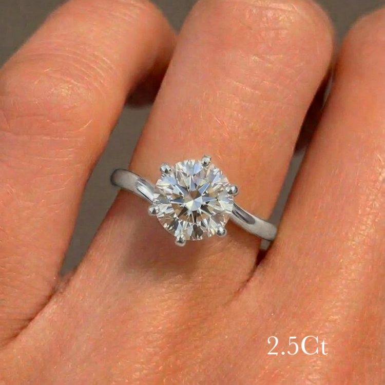 2.5Ct Round Solitaire Engagement Ring ,Platinum with 6 Prongs