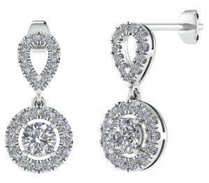 18K Gold Round Drop Diamond Earrings