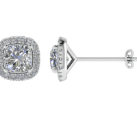 18K Gold Stud Diamond Earrings Cushion shape