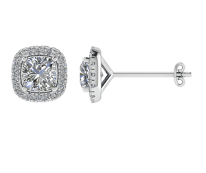 18K Gold Stud Diamond Earrings Cushion shape