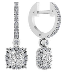 18K Gold Cushion Drop Diamond Earrings