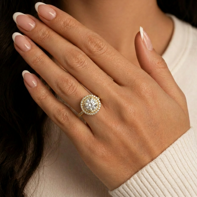 Double Halo Engagement Ring Yellow Gold