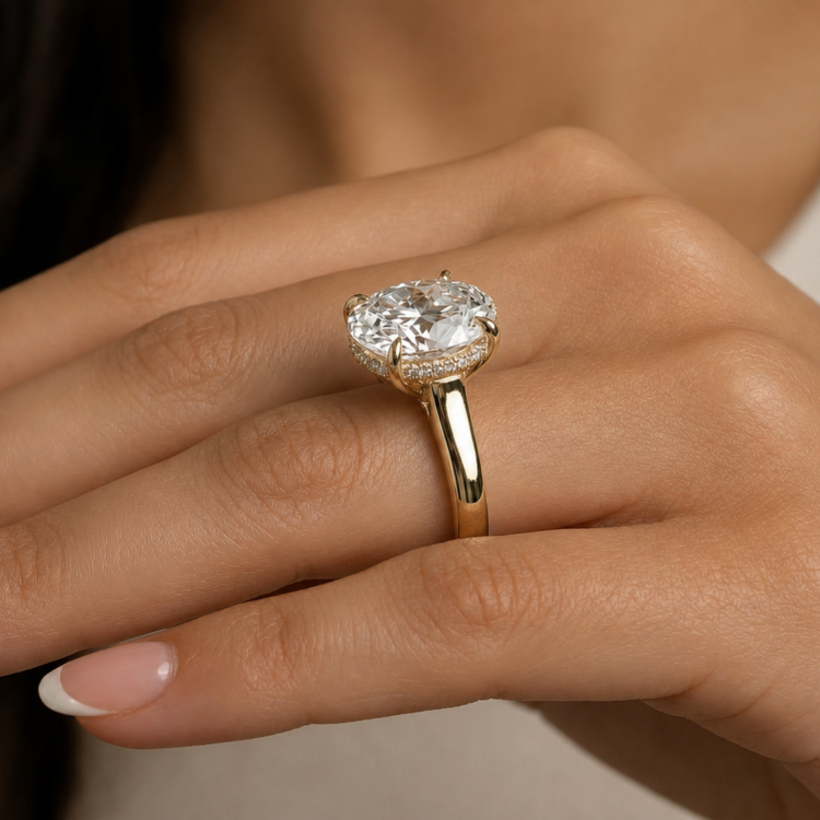 Under Halo diamond engagement ring in gold