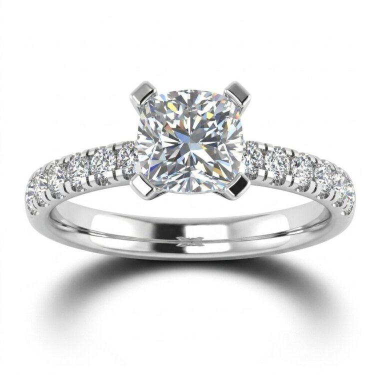 1Ct Cushion Shaped Diamond SIdestone engagement ring