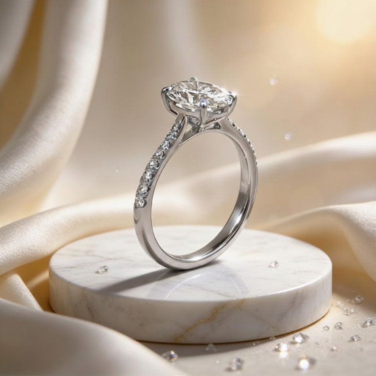 Oval Shoulder Set Diamond Engagement Ring Platinum