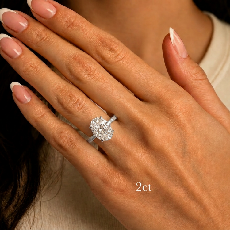 2ct Oval Shoulder Set Diamond Engagement Ring, white gold