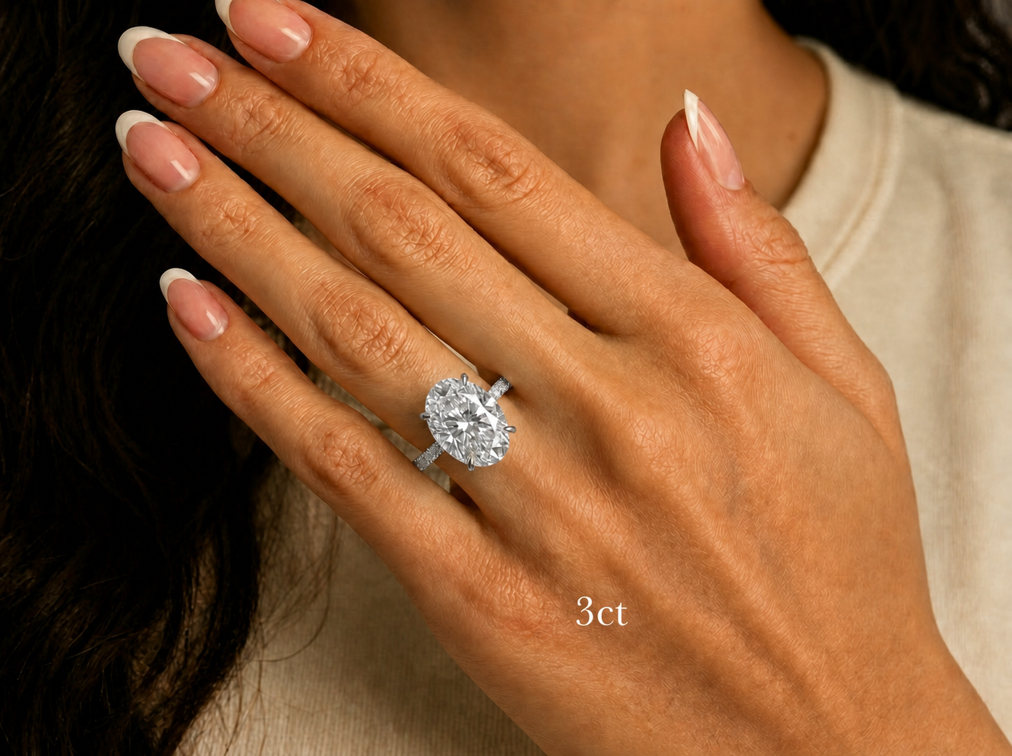 DSOC02WG 300 LS5 3.ct Oval Shoulder Set Diamond Engagement Ring, white gold