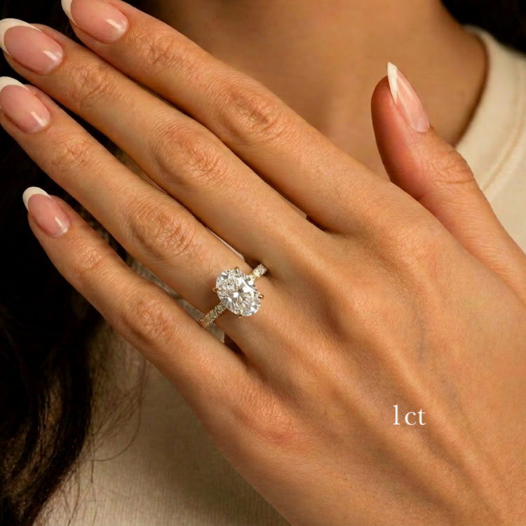 1ct Oval Shoulder Set Diamond Engagement Ring
