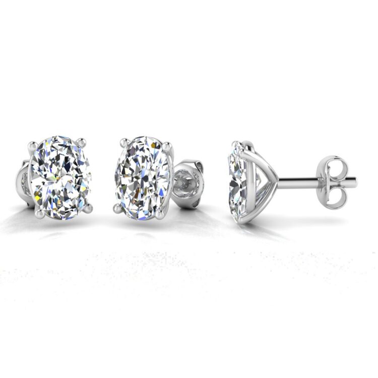 Gold & Oval Cut Diamond Solitaire Earrings 1Ct Certified