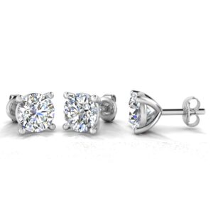 Gold & Round Diamond Solitaire Earrings 1Ct Certified.
