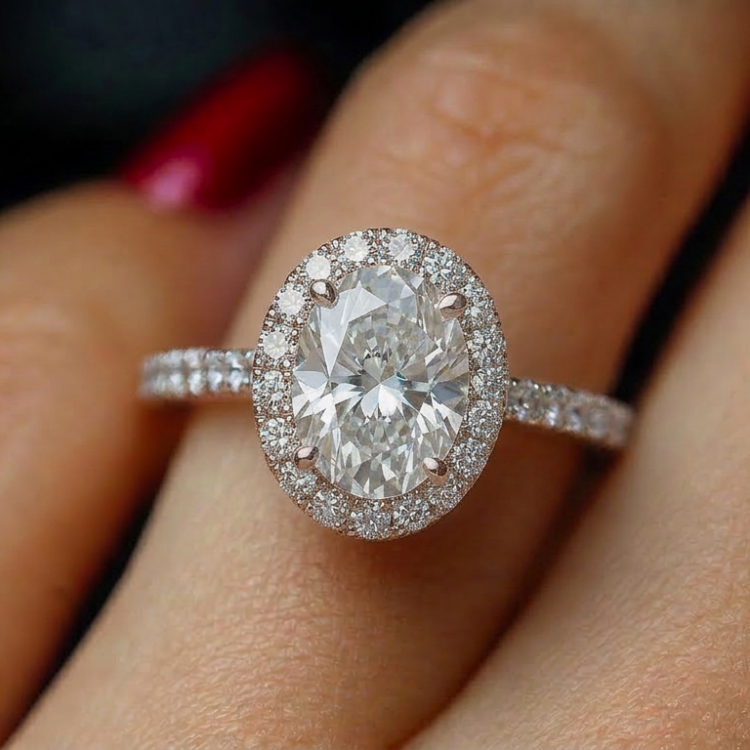 2Ct Oval shaped Halo engagement ring