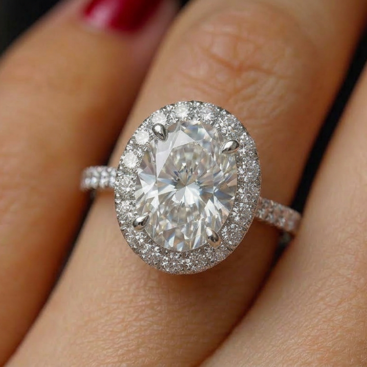 3Ct Oval shaped Halo engagement ring