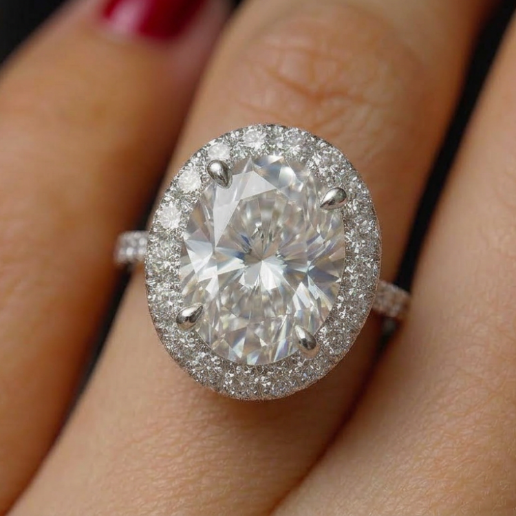 3.5Ct Oval shaped Halo engagement ring