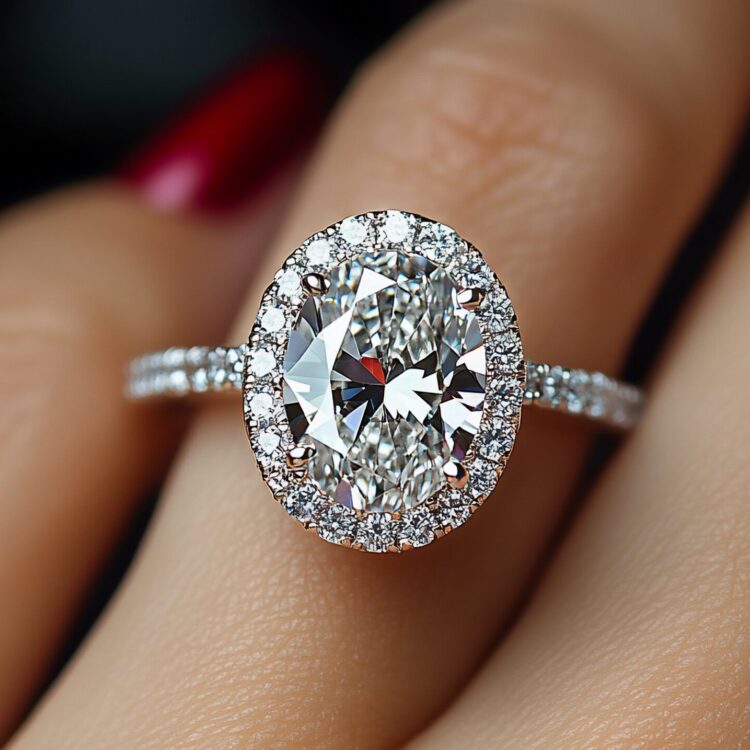 Everlasting Oval Halo Diamond Engagement Ring 9K Gold