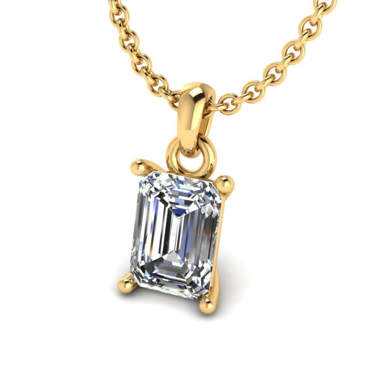 Gold Emerald Shape Diamond Solitaire Pendant