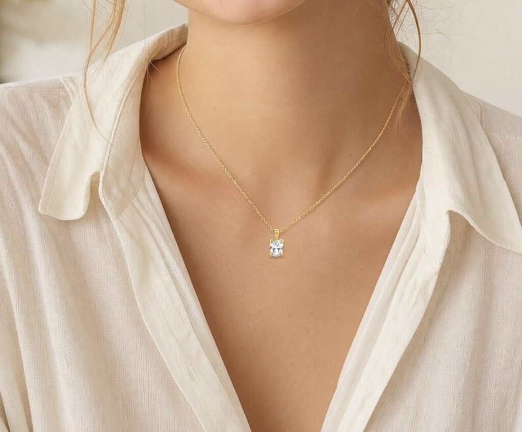 Oval Shape Diamond Solitaire Pendant