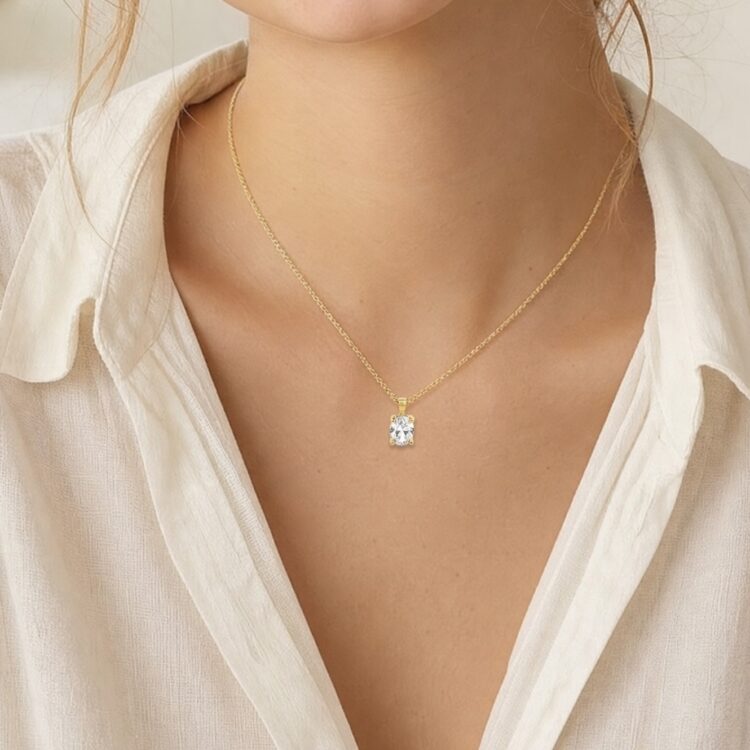 Oval Shape Diamond Solitaire Pendant
