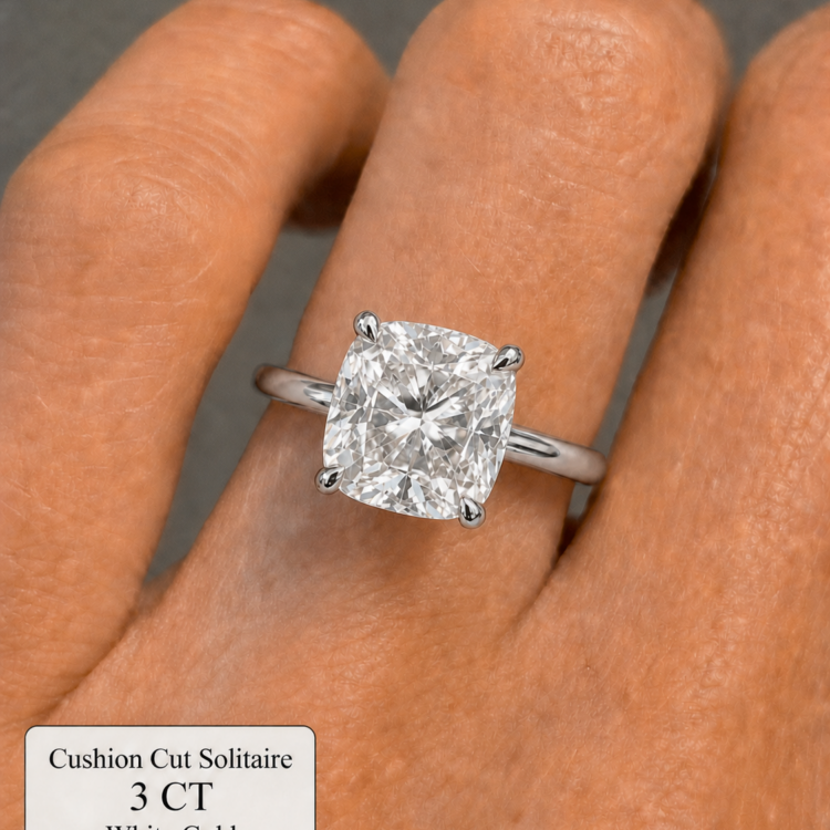 3ct Cushion Shape solitaire diamond ring, white gold