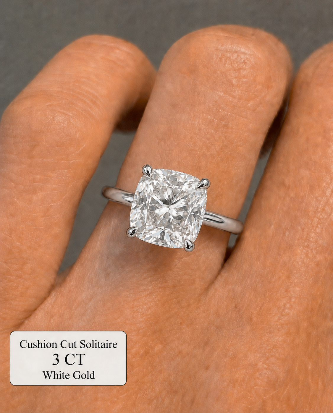 SSCC02WG 300 LS1 3ct Cushion Shape solitaire diamond ring, white gold