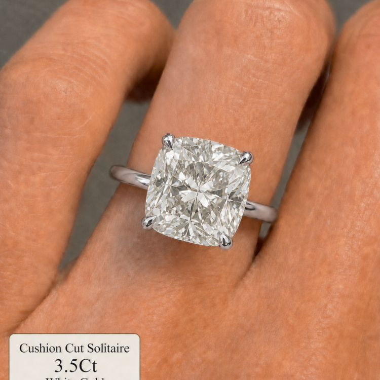 3.5ct Cushion Shape solitaire diamond ring, white gold