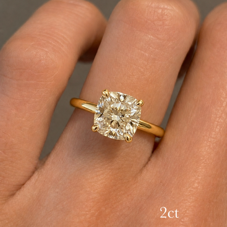 2ct Cushion Shape solitaire diamond ring, gold