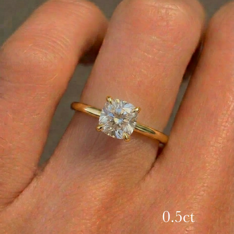 0.5ct Cushion Shape solitaire diamond ring, gold