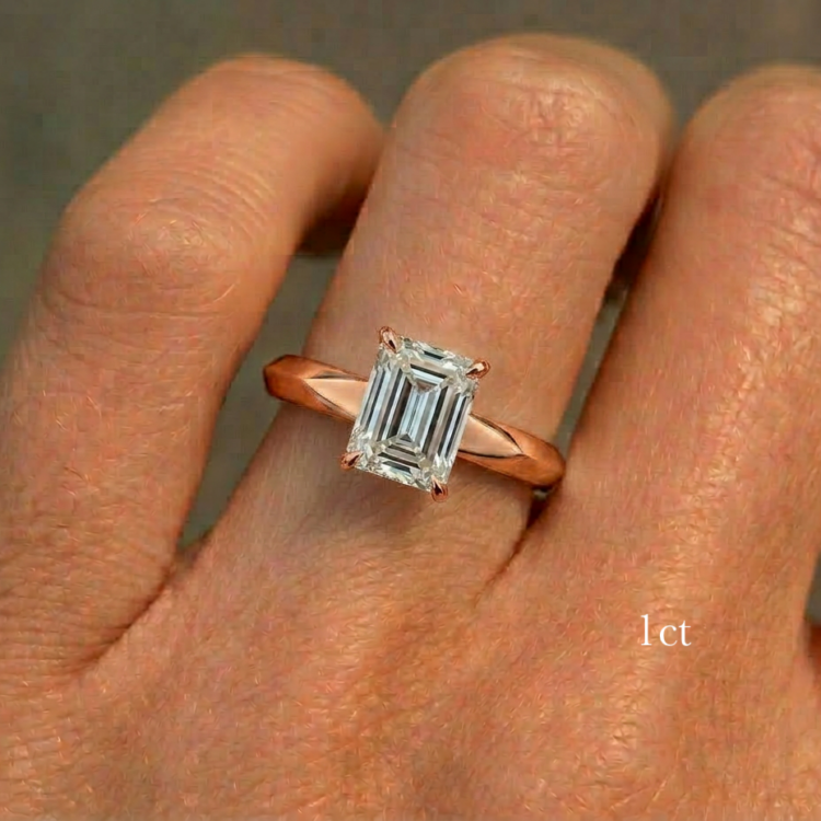 Emerald Solitaire Diamond Engagement Ring rose gold