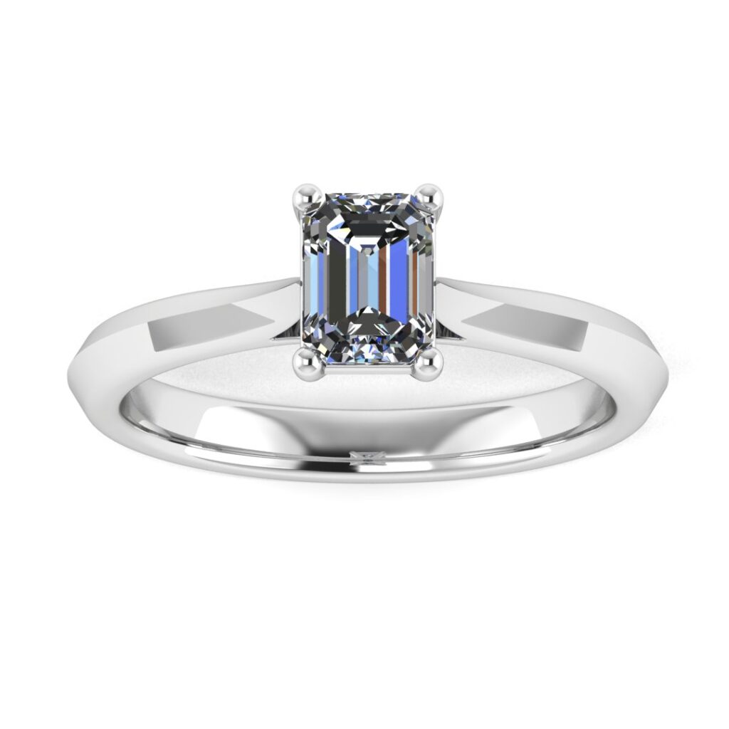 Graceful Emerald Solitaire Diamond Engagement Ring