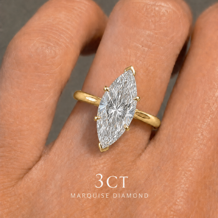 3ct Marquise Diamond Engagement ring,Gold.