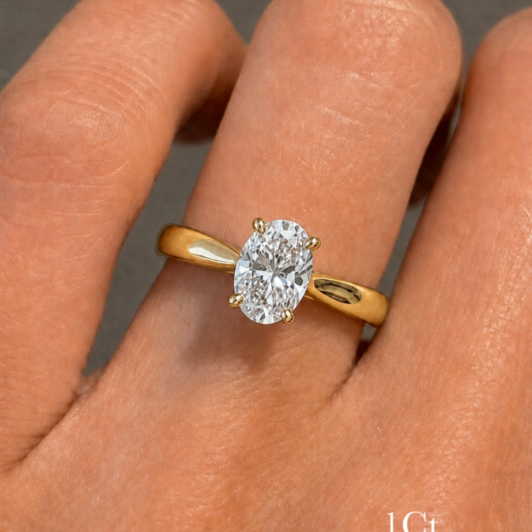 1 ct Oval Solitaire Diamond Engagement Ring, gold