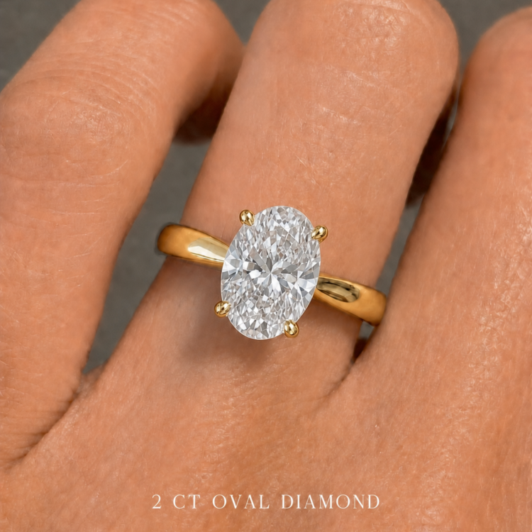 2 ct Oval Solitaire Diamond Engagement Gold Ring