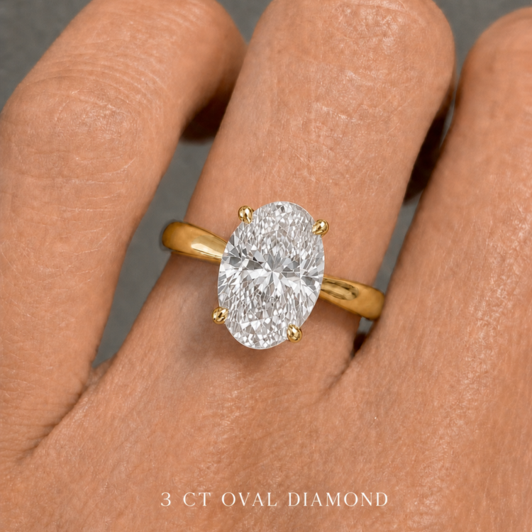 3 ct Oval Solitaire Diamond Engagement Ring, gold