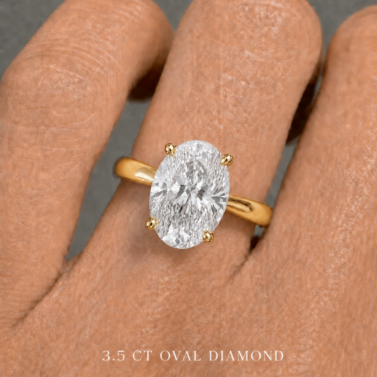 3.5ct Oval Solitaire Diamond Engagement Ring, Gold
