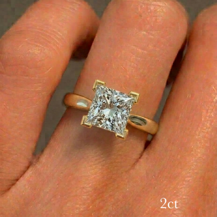 Graceful 2ct Princess Solitaire Engagement Ring GOLD.