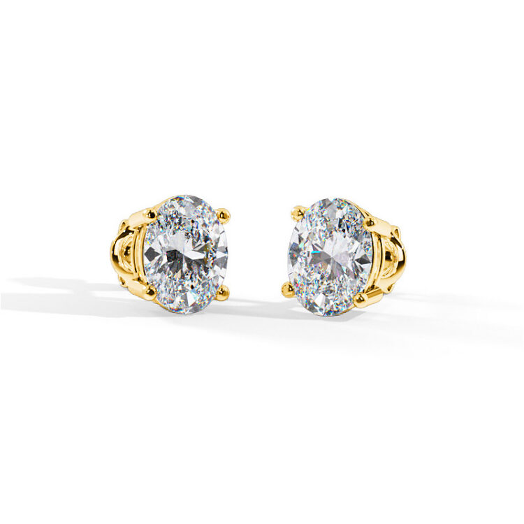 Gold & Oval Cut Diamond Solitaire Earrings
