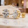 Gold & Oval Cut Diamond Solitaire Earrings