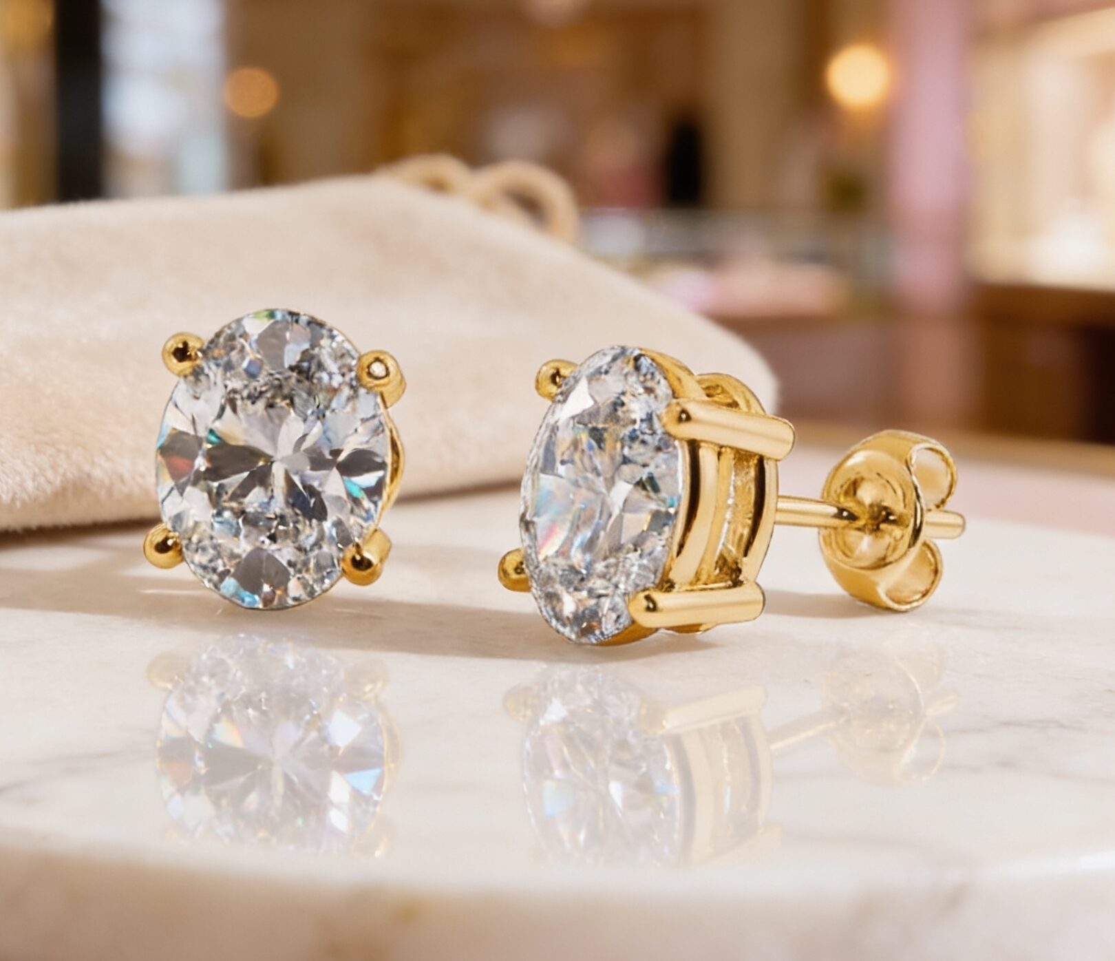 ESOC4BM LS1 JPG Gold & Oval Cut Diamond Solitaire Earrings