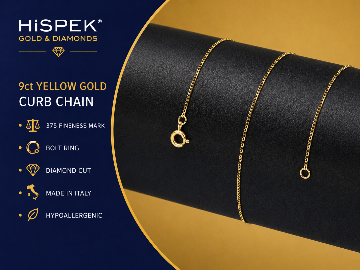 VBD020F main image 9ct Yellow Gold 0.7mm Diamond Cut Curb Chain