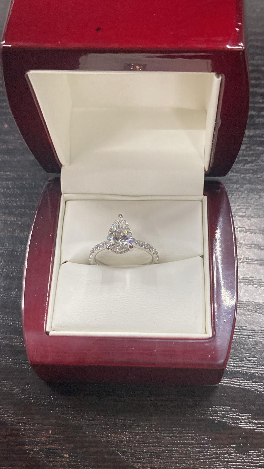 Client I F Pear Shaped Ring with hidden halo