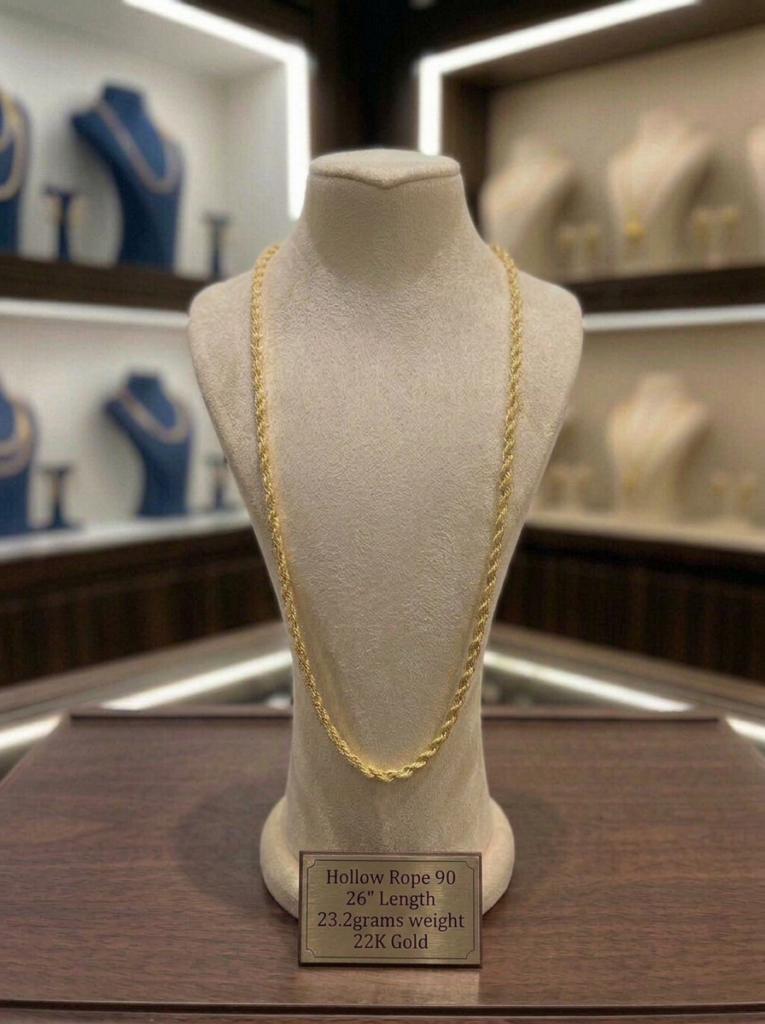 Gold Hollow Rope chain 26"